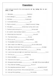 English Worksheet: Prepositions