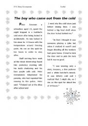 English Worksheet: The boy who came out from the cold