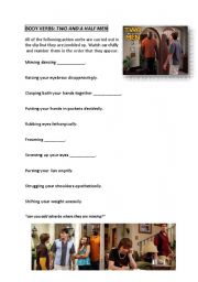 English Worksheet: BODY VERBS; TWO AND A HALF MEN VIDEO CLIP