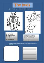 English Worksheet: THE BODY. ROBOTS. the body and colours 