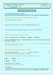 English Worksheet: MID-TERM TEST 1 FOR 4TH SECONDARY STUDENTS IN TUNISIA