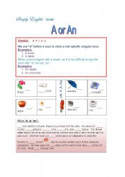 English Worksheet: A or An