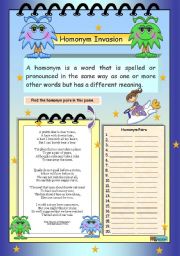 English Worksheet: Homonym Invasion