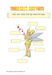 English Worksheet: Tinker Bells Body Parts and Face