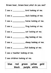 English Worksheet: Brown Bear, Brown Bear, fill in the colors