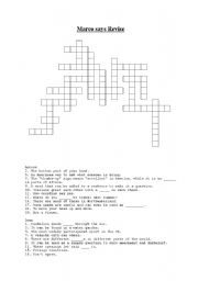 English worksheet: Unit 7 and 8 review crossword for grade 3 middle school text book South Korea