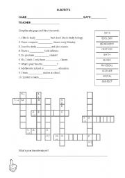 English Worksheet: School Subjects