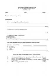 English worksheet: Introduction to Home Economics