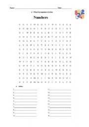 English worksheet: Numbers word hunt