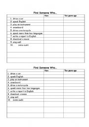 English Worksheet: Find Someone Who - can and could