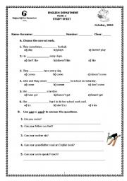 English worksheet: revision of simple present and can