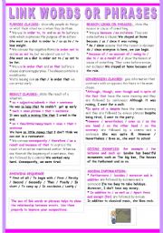 English Worksheet: IMPROVING WRITING SKILLS 2/2: LINK WORDS OR PHRASES