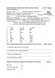 English worksheet: Tigers