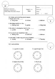 English worksheet: short quiz for grade 4