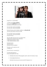 English Worksheet: Kings of Leon Use Somebody Verb Review.