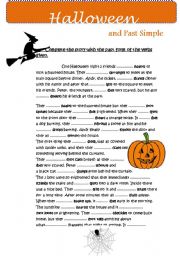 English Worksheet: Halloween story & SIMPLE PAST