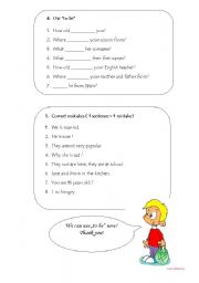 English Worksheet: TO BE /2 pages/