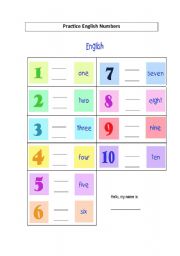 English Worksheet: Writing from 1 to 10