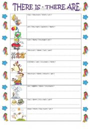 English Worksheet: there is- there are, making sentences