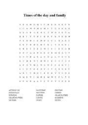 English Worksheet: wordsearch with times of the day and family