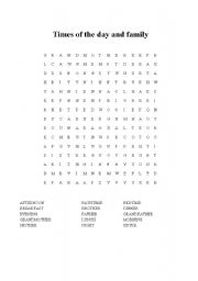 English worksheet: wordsearch with times of the day and family