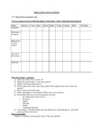 English worksheet: web quest on planets