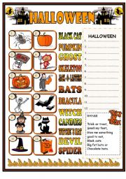 English Worksheet: Halloween matching + rhyme 