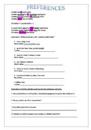 English Worksheet: preferences