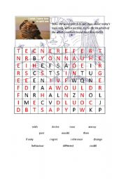 English Worksheet: Wordsearch to introduce wishes at intermediate level