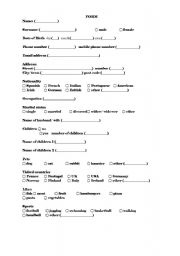 English worksheet: Speaking activity. Fill in a form