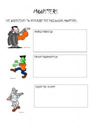 English Worksheet: Monster Adjectives