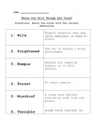 English worksheet: Where the Wild Things Are Vocab