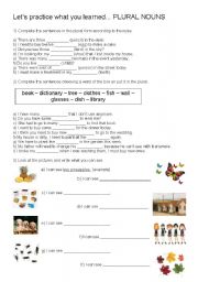 English Worksheet: Activities with plural and numbers
