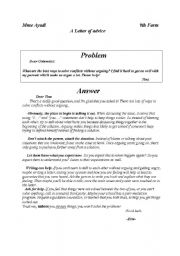 English Worksheet: columnists letter of advice about family conflicts
