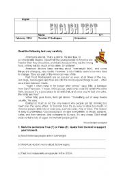 English Worksheet: Fast Food Test