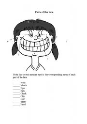 English Worksheet: parts of the face worksheets