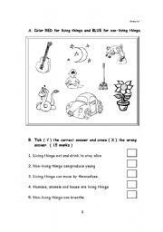 English Worksheet: Living Things and Non Living Things