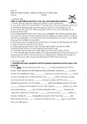 English Worksheet: Test on Present Simple, Present Continuous & Past Simple