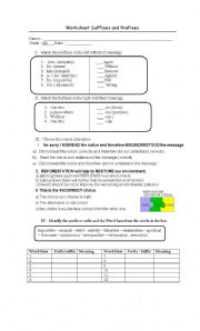 English Worksheet: Exercises on suffixes and prefixes