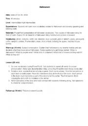 English Worksheet: Halloween Lesson