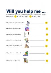 English Worksheet: Will you help me ....