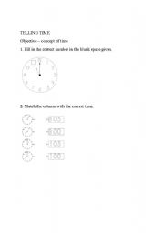 English worksheet: Telling Time