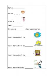 English worksheet: He is a boy/ Hows the weather?