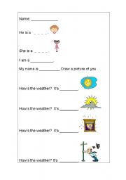 English Worksheet: He is a boy/ Hows the weather?