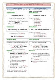 English Worksheet: Synthesis - Present continuous VS simple