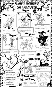 English Worksheet: wanted monsters on halloween