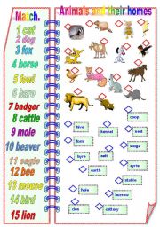English Worksheet: Animals and their homes. Part 1 of 2 **fully editable