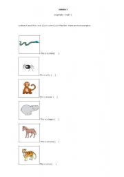 English worksheet: Starters - Part 1 - Animals VOcabulary - Cambridge YLE test