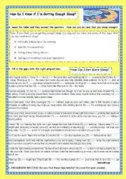 English Worksheet: TEENS LIFE- ARE YOU HAVING ENOUGH SLEEP?HOW CAN YOU GET MORE SLEEP?(WITH KEY)+SPEAKING+WRITING