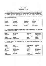 English Worksheet: personality vocabulary